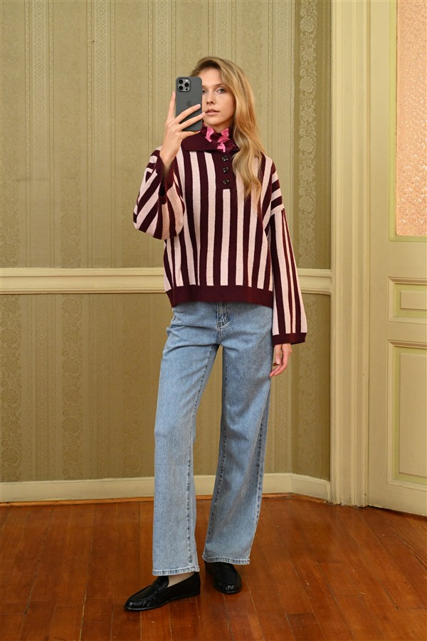BOOM 012 BUTTONS KNIT BLOUSE MAROON